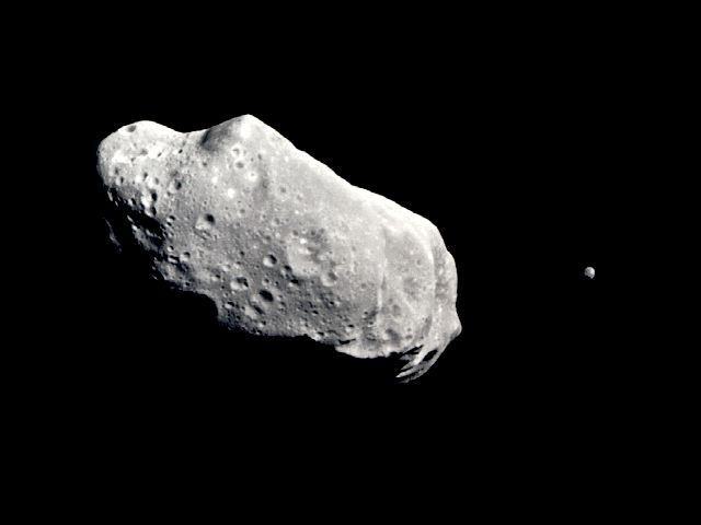 NASA picture of asteroid Ida and its moon Dactyl