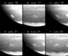 Fragment A impact site sequence over 6 days (6 images), black/white, 16 July 1994 to 22 July 1994