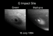 Fragment G impact site (2 images), black and white, green and near IR, 18 July 1994