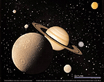 [Montage of Saturn and some of its satellites]