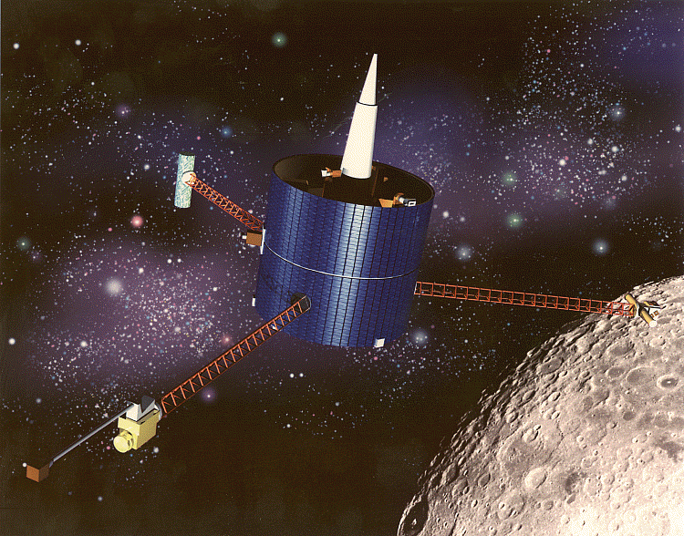 Lunar Prospector in orbit at the Moon, NASA artist conception Source: NSSDCA Master Catalog lunarprosp.gif