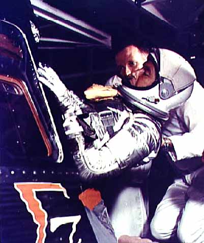 Wally Schirra climbing into the Mercury-Atlas 8 (Sigma 7) capsule, NASA photo Source: NSSDCA Master Catalog mercury_atlas_8.jpg