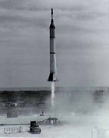 Mercury Redstone BD lifting off from Cape Canaveral, NASA photo Compare this launch environment with, e.g., Shuttle launches - for example, note the truck in the foreground. mercury_redstone_bd.jpg