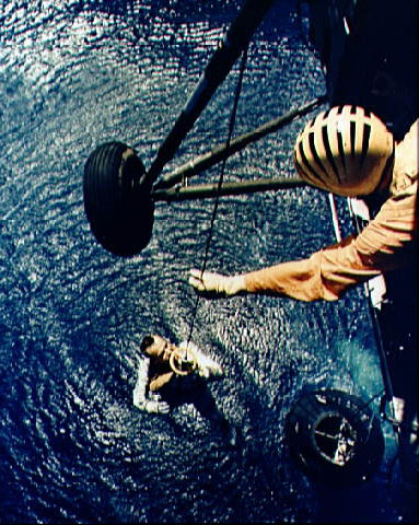 Alan Shepard being lifted from the Mercury Redstone 3 splashdown site Source: NSSDCA Master Catalog mercury_shepard_rescue.jpg