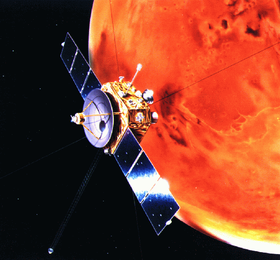 Japan's Nozomi probe in orbit at Mars, illustration courtesy of NASA Source: NSSDCA Master Catalog planet_b.gif