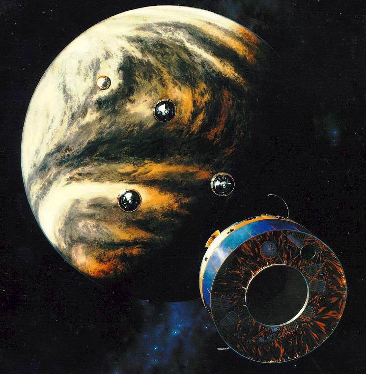 Pioneer Venus 2 releasing its probes for descent into the Venusian atmosphere, NASA illustration Source: NSSDCA Master Catalog pv_bus_probes.jpg