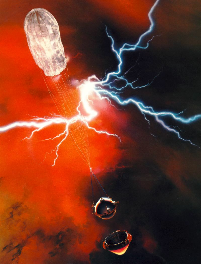 Pioneer Venus probe descending in the Venusian atmosphere, NASA illustration Source: NSSDCA Master Catalog pv_probe.jpg