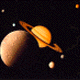 Image of Saturn and several of its satellites