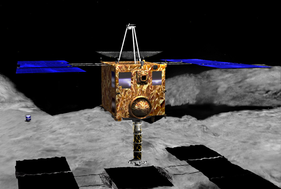 Artist's concept of Japan's Hayabusa probe at asteroid 25143 Itokawa Source: NSSDCA Master Catalog hayabusa.jpg