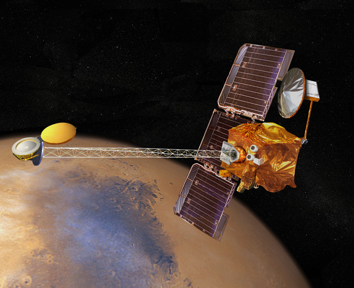 Artist's concept of 2001 Mars Odyssey in orbit over Mars, NASA illustration Source: NSSDCA Master Catalog mars_2001_odyssey.jpg