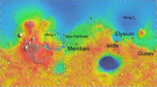 Mars Exploration Rover (Spirit and Opportunity) landing sites, NASA illustration Source: NSSDCA Master Catalog mer_landing_sites.jpg