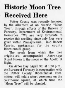 [Coudersport Moon Tree Article]