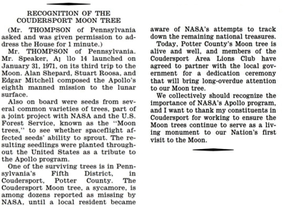 [Coudersport Moon Tree Congressional Record]