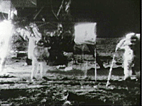 TV image of astronauts on the Moon