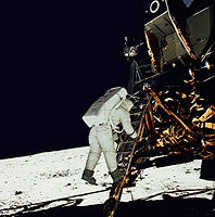 Aldrin stepping onto the Moon